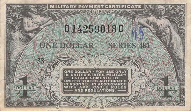 USA MPC Series 481 p.M26 1 Dollar 1951 F